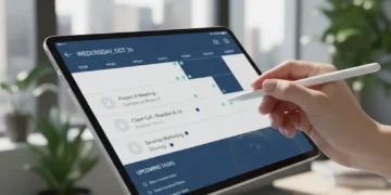 Modern tablet displaying an advanced scheduling app interface with organized appointments and tasks for US professionals.
