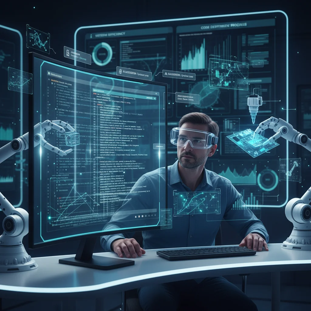 Developer utilizing AI-assisted coding and automated testing for mobile apps.