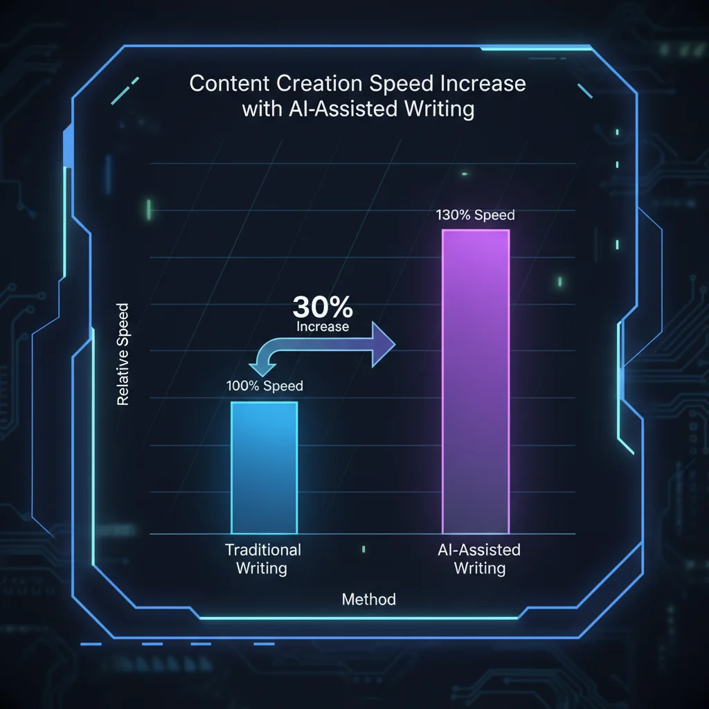 Bar chart showing 30 percent faster content creation with AI
