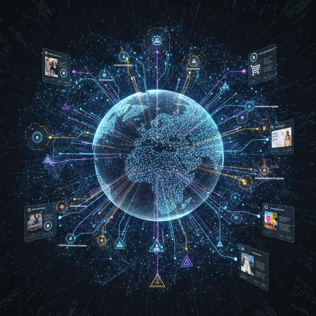 Intricate data network showing AI processing for hyper-personalization in US apps.