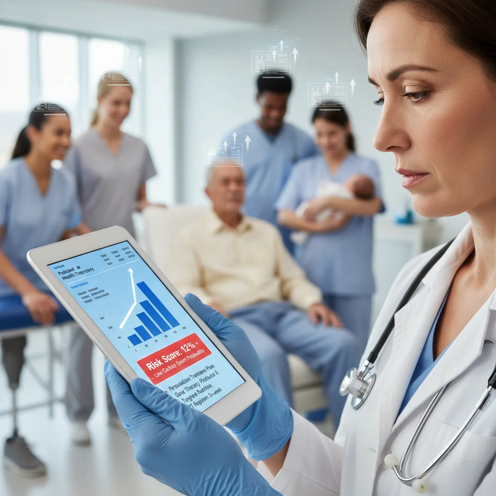 Doctor utilizing AI-generated insights for personalized patient treatment plans.