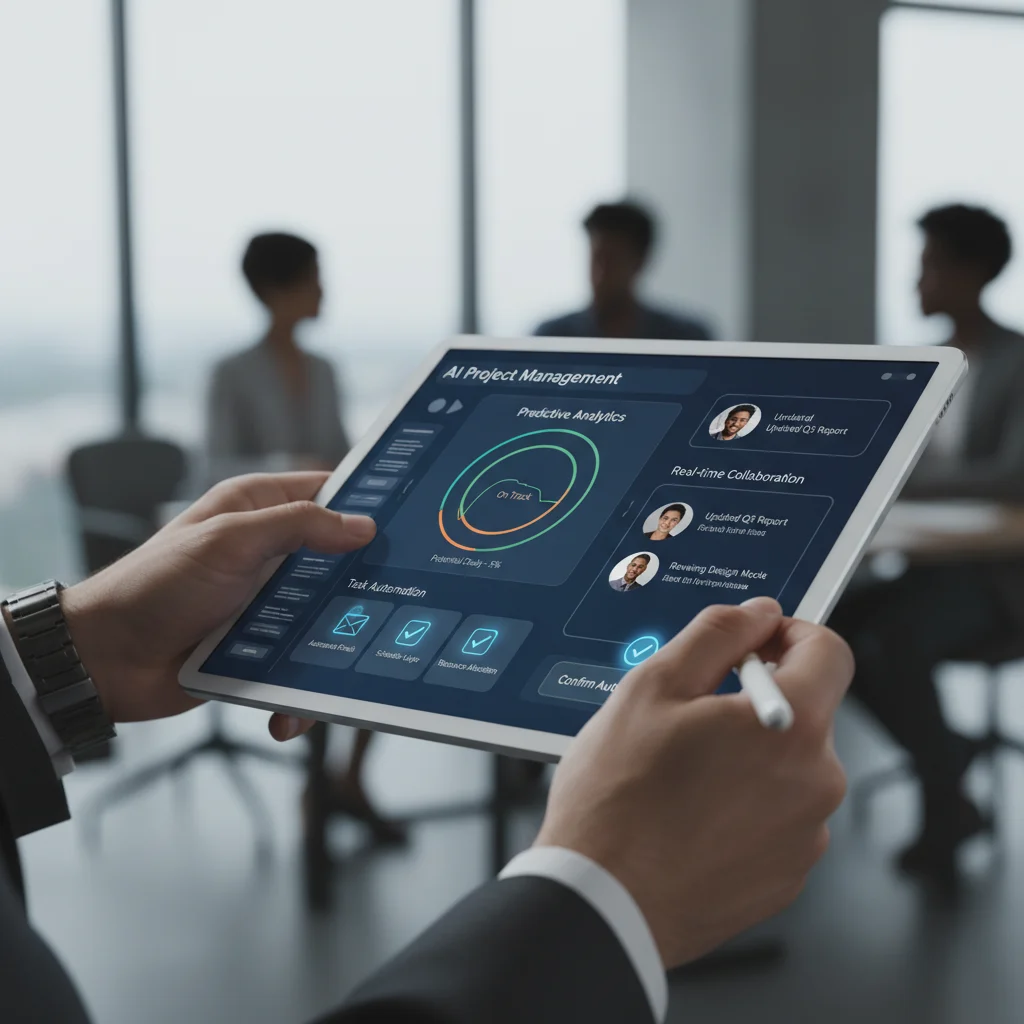 AI project management dashboard on tablet