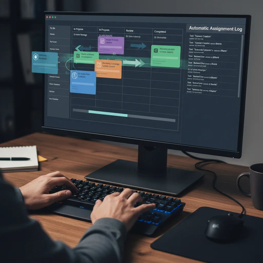 Project management dashboard showing automated task assignments