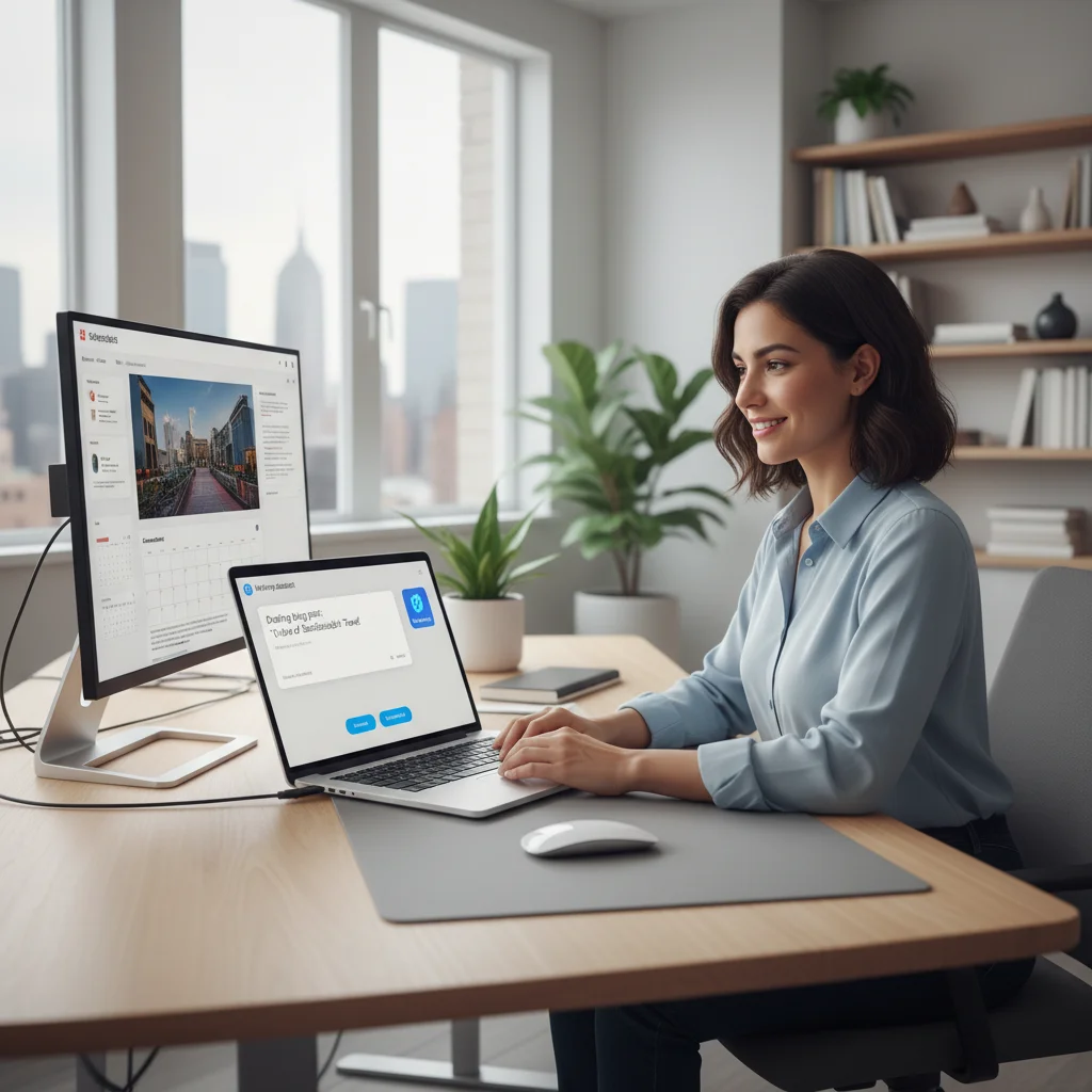Content creator using AI writing assistant for enhanced productivity