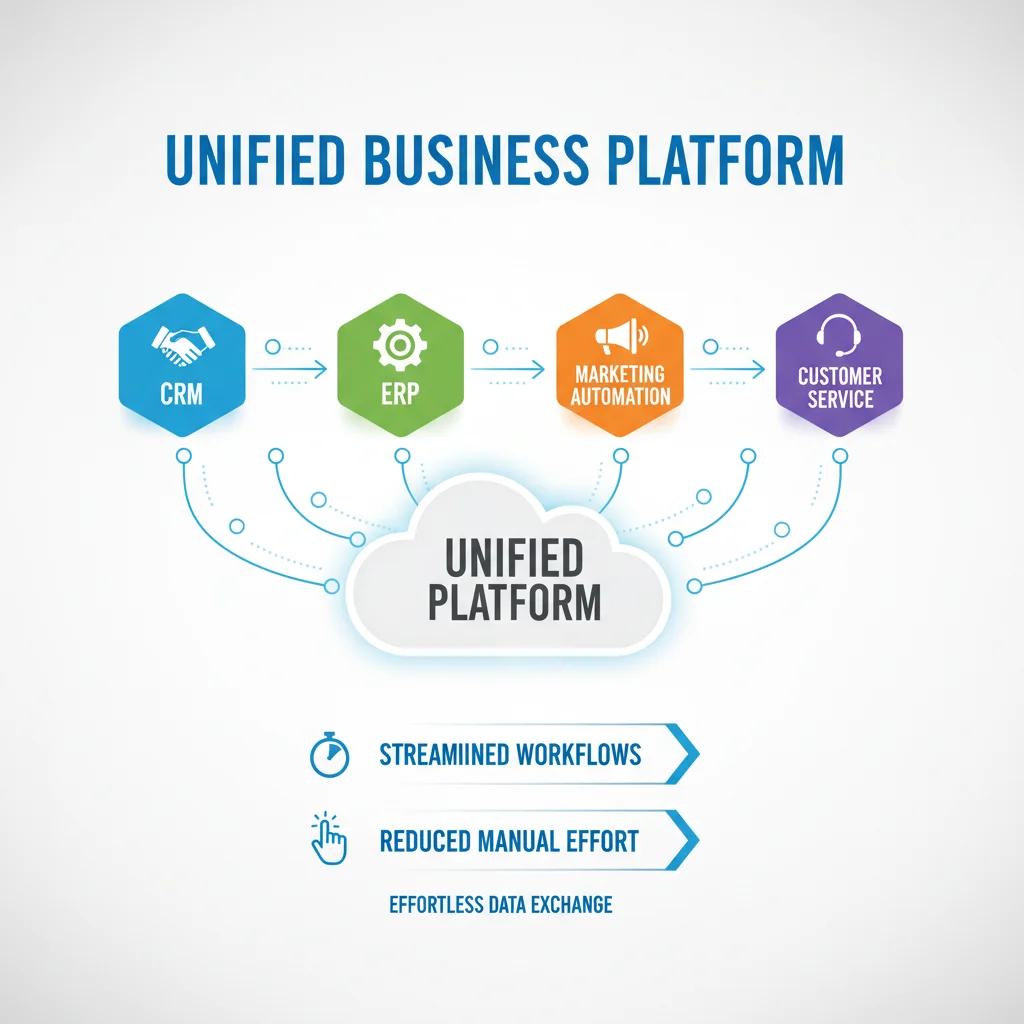 Infographic depicting seamless integration of CRM with other business systems for unified data flow