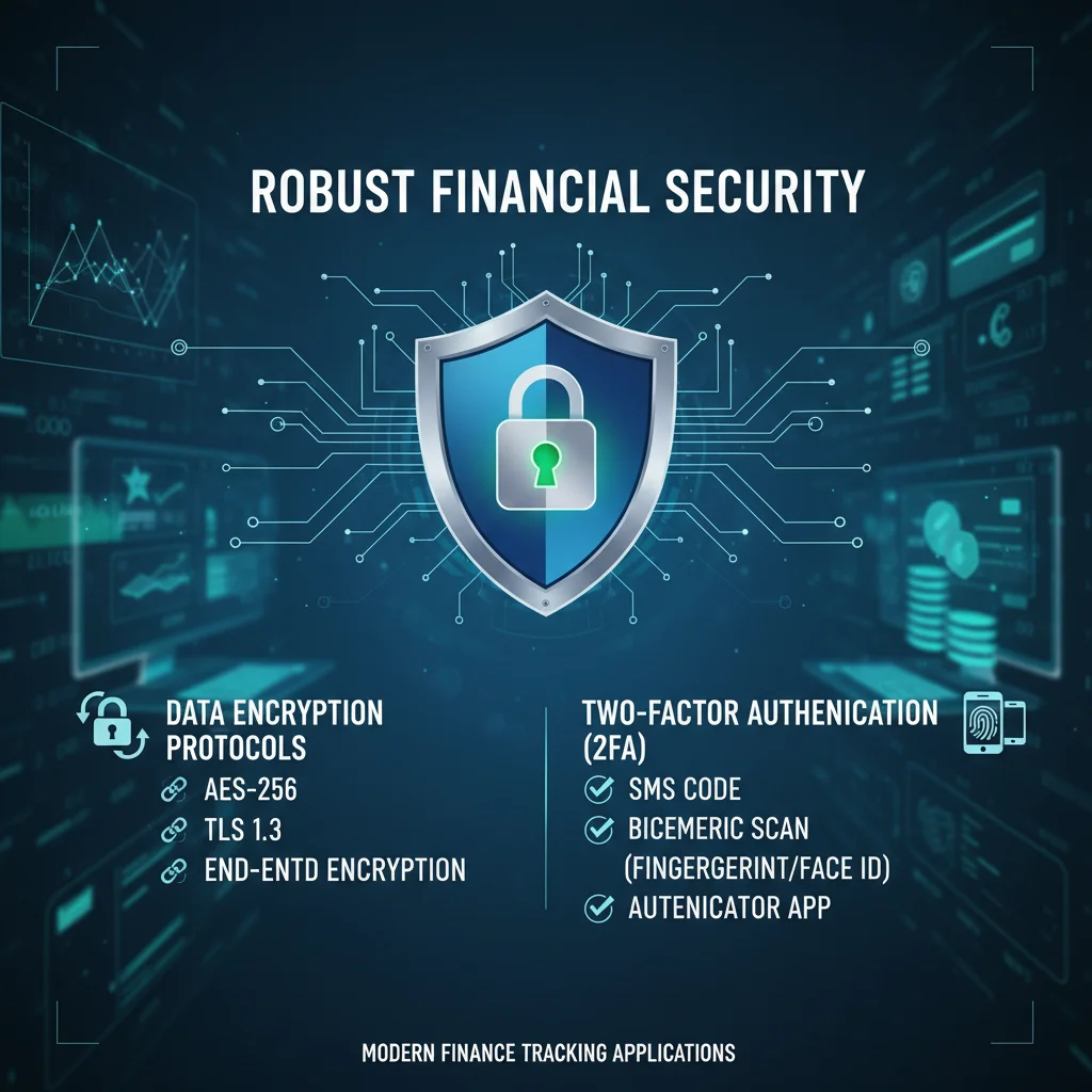 Infographic on data encryption and two-factor authentication for financial apps