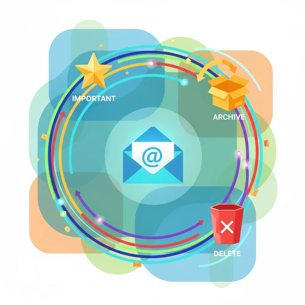 Email management system showing interconnected icons for organization.