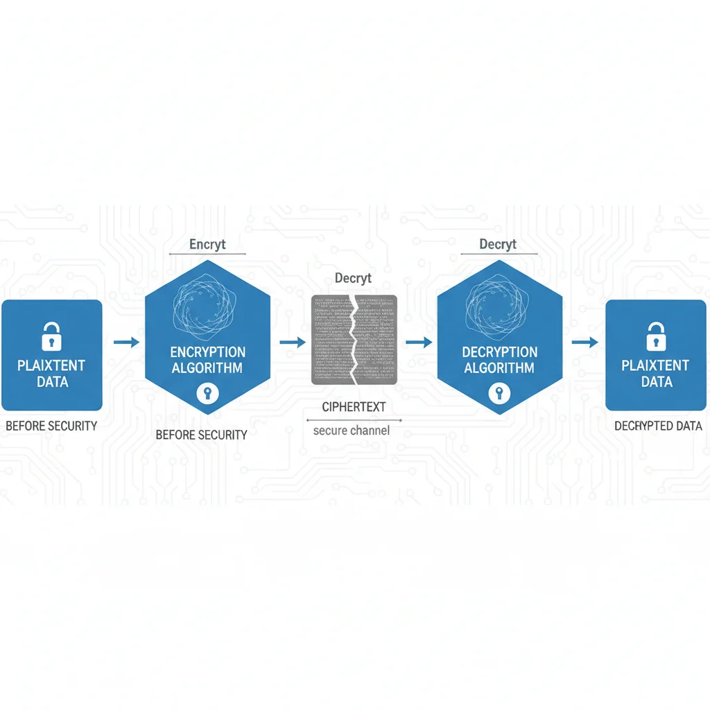 Diagram showing data encryption flow from plaintext to ciphertext and back