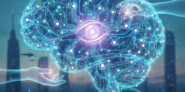 Abstract depiction of ethical AI development with interconnected circuits and human figures