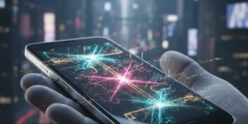 Futuristic smartphone displaying advanced haptic feedback patterns, symbolizing innovation.