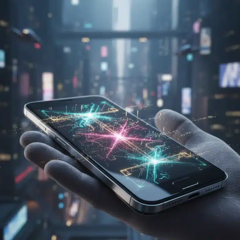 Futuristic smartphone displaying advanced haptic feedback patterns, symbolizing innovation.