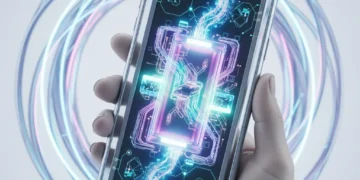 Futuristic mobile phone with advanced battery technology extending device life