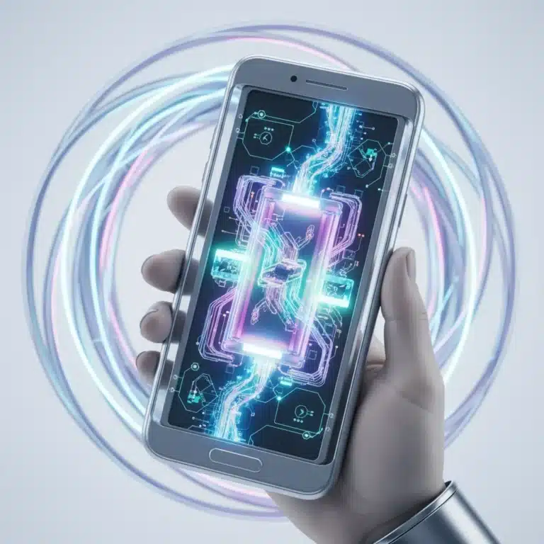 Futuristic mobile phone with advanced battery technology extending device life