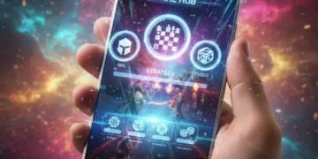 Top 5 Mobile Games 2026: Innovative Mechanics Explored Futuristic mobile gaming interface with diverse game genres and a hand holding a smartphone.