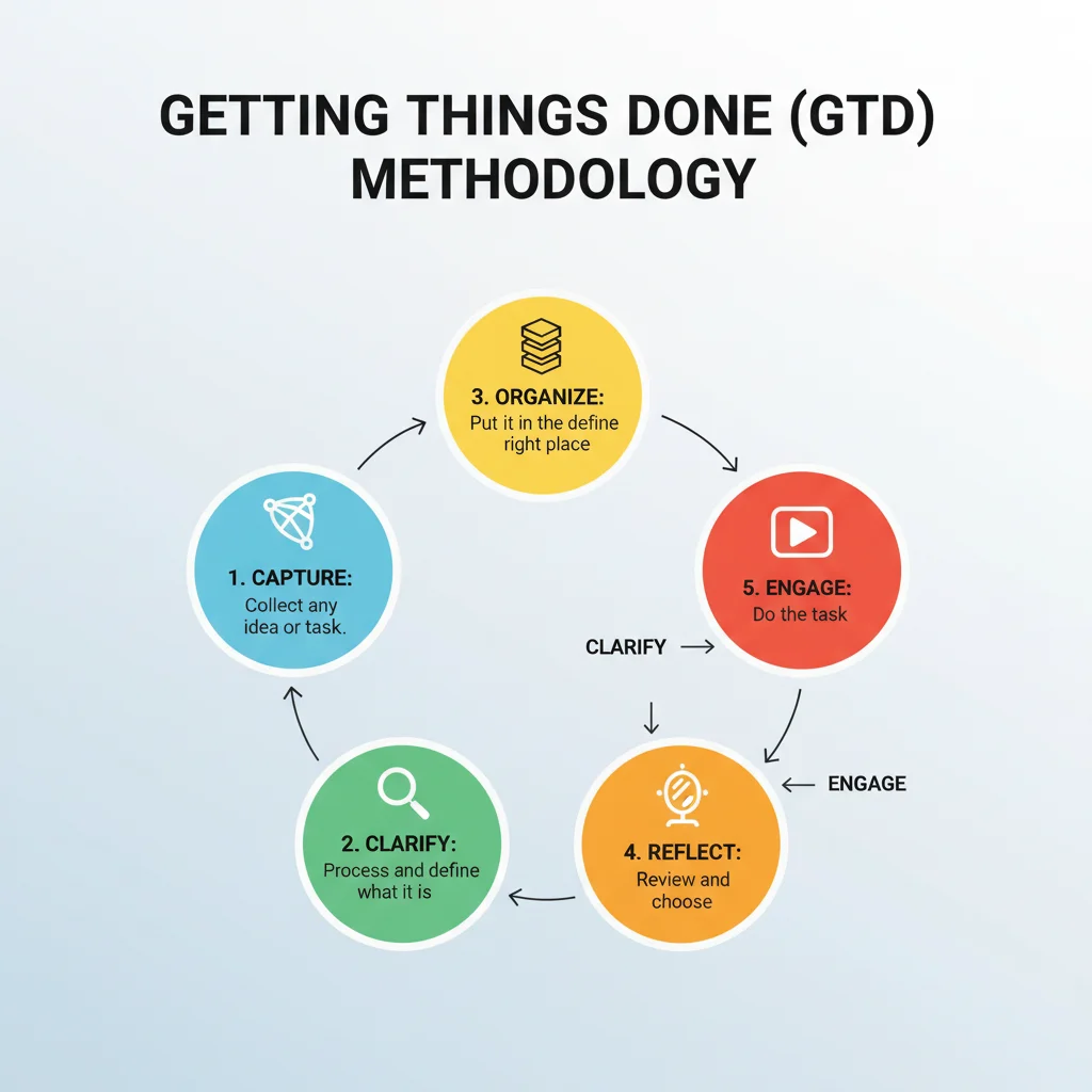 Getting Things Done GTD methodology infographic steps