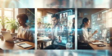 Hybrid workers using digital tools for collaboration and productivity