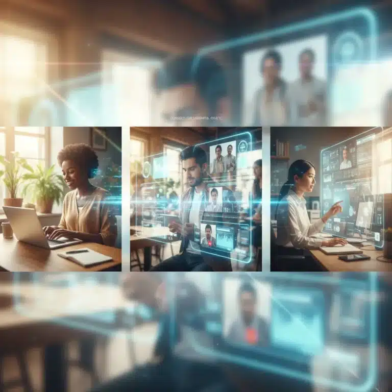 Hybrid workers using digital tools for collaboration and productivity