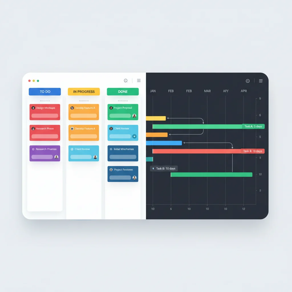 Comparison of Kanban board and Gantt chart in project management software