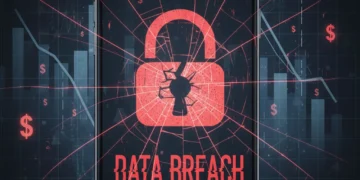 Shattered lock on smartphone screen with financial charts, representing mobile data breach financial impact.