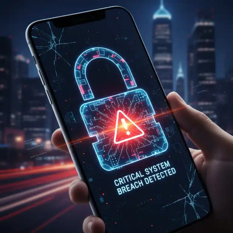 Digital padlock on smartphone screen, representing mobile security threats in 2026.