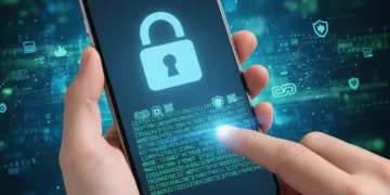 Smartphone screen showing data encryption in progress with lock icon