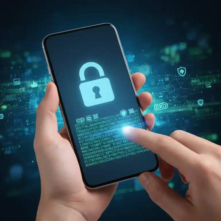 Smartphone screen showing data encryption in progress with lock icon