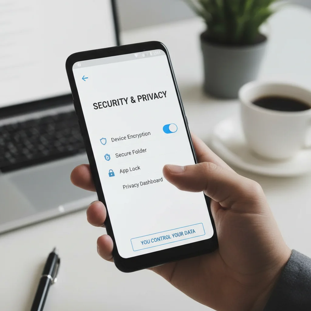User navigating phone security settings for data protection