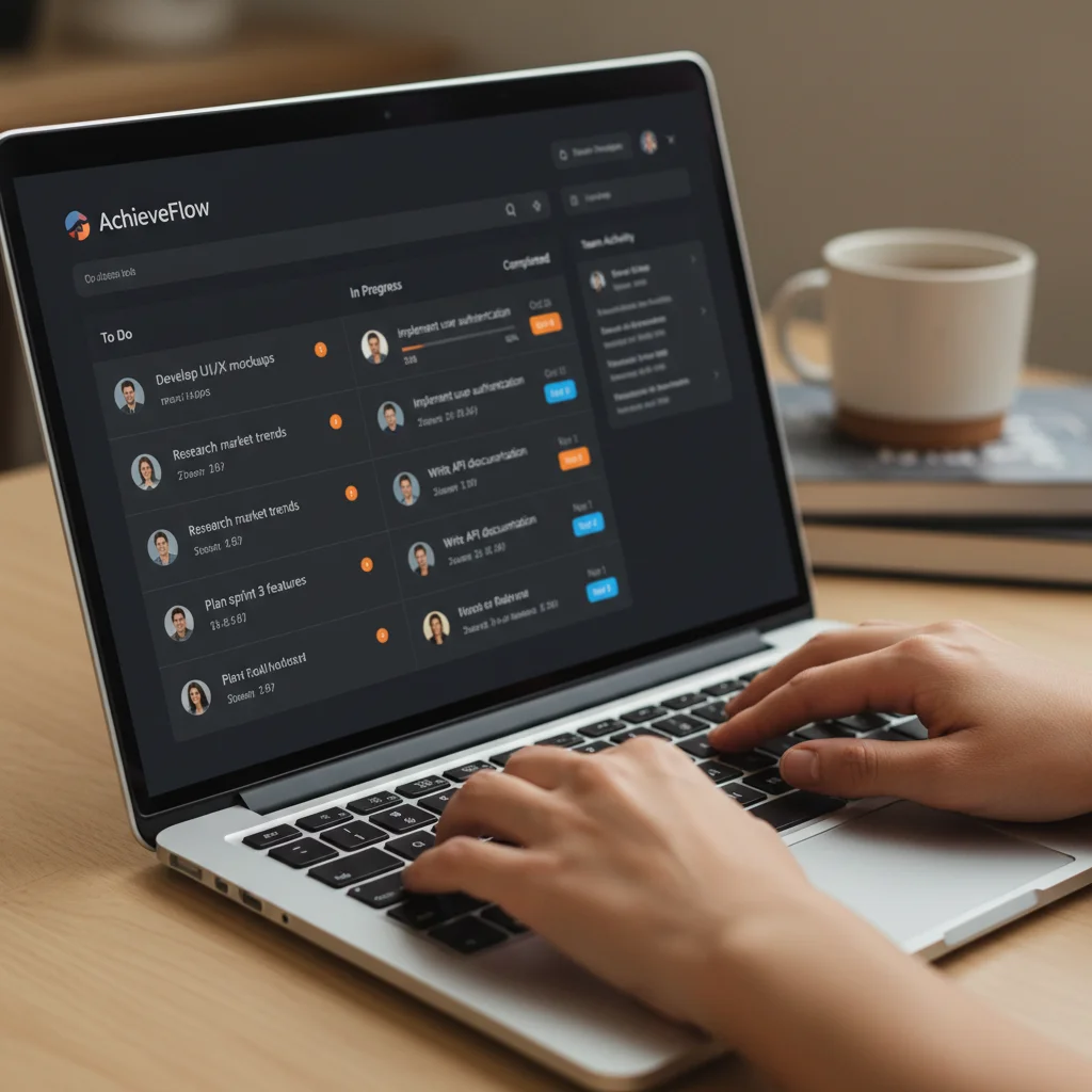 Project management software interface on a laptop for task tracking