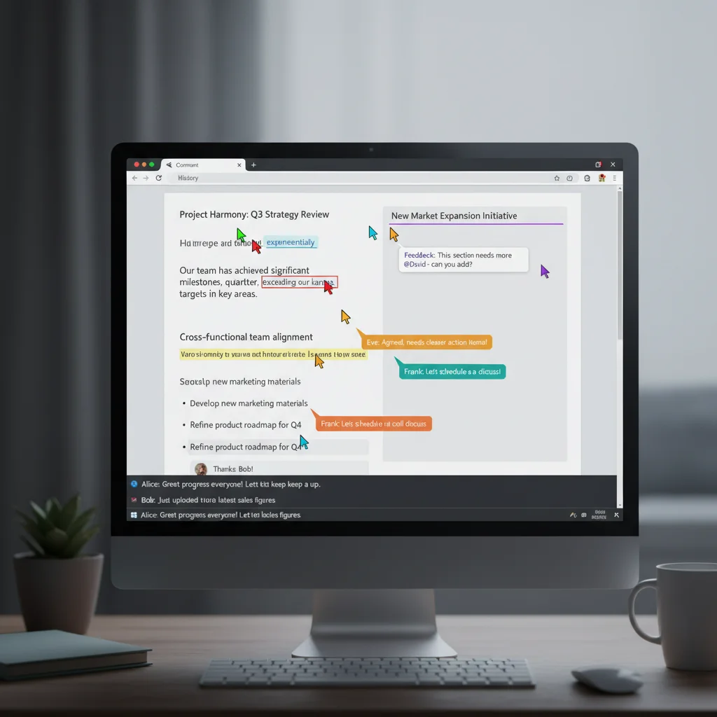 Multiple cursors on an online document, showcasing real-time collaborative editing.