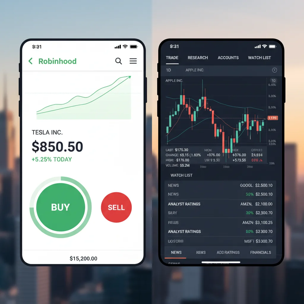 Comparison of Robinhood and Fidelity app interfaces for beginner investors