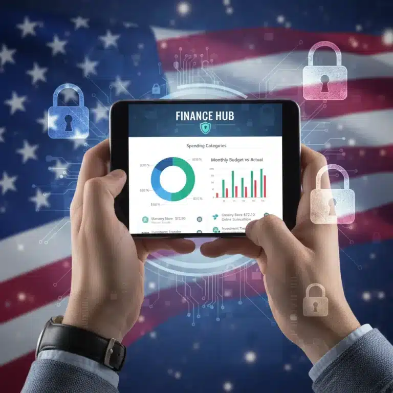 Smartphone displaying secure finance tracking app with budgeting charts