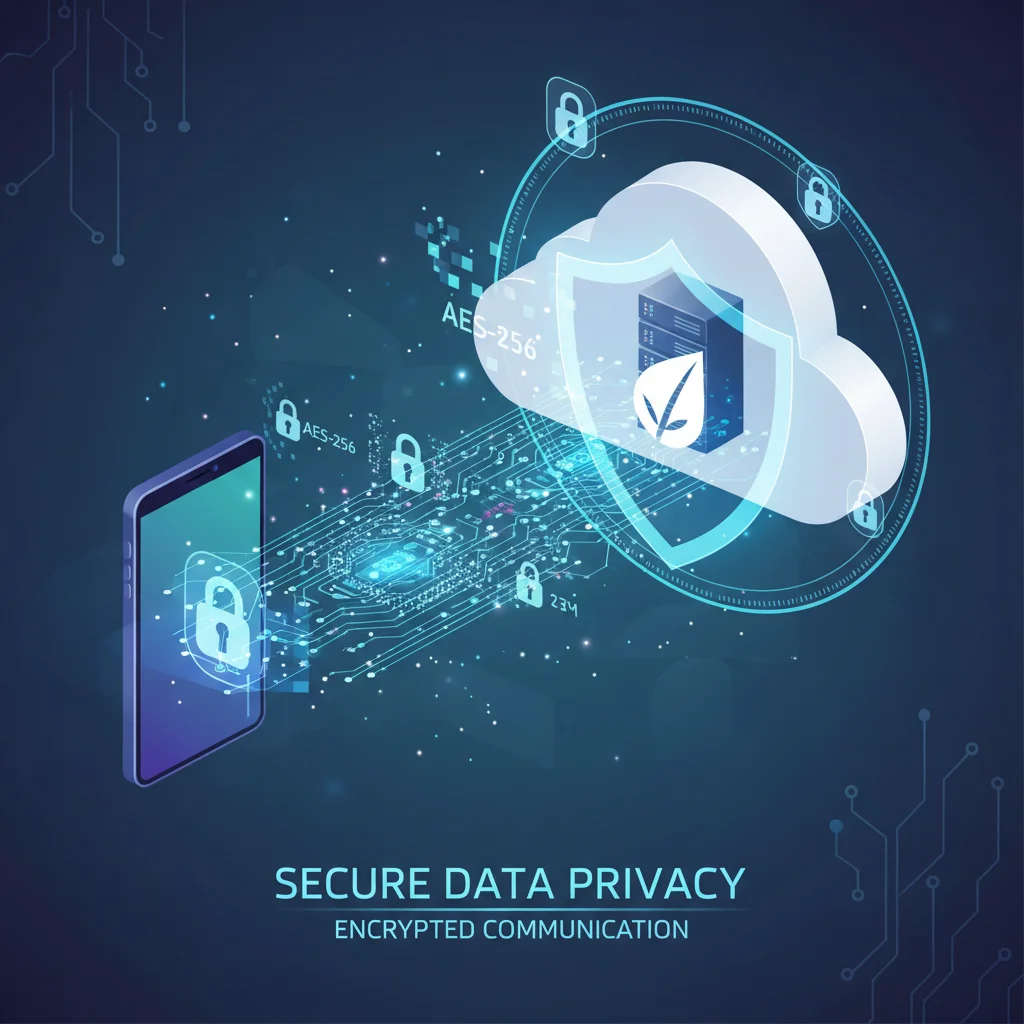 Secure data flow from mobile to cloud with encryption.