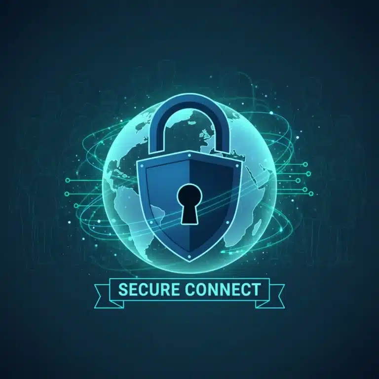 Secure internet connection with lock icon and globe, symbolizing VPN privacy.