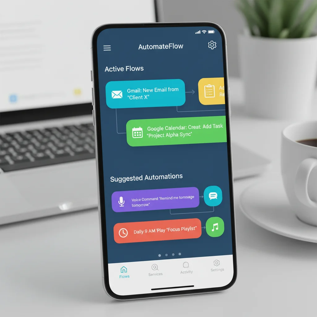 Smartphone screen displaying modern task automation app interface