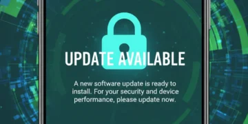 Smartphone displaying 'Update Available' notification with security padlock icon.