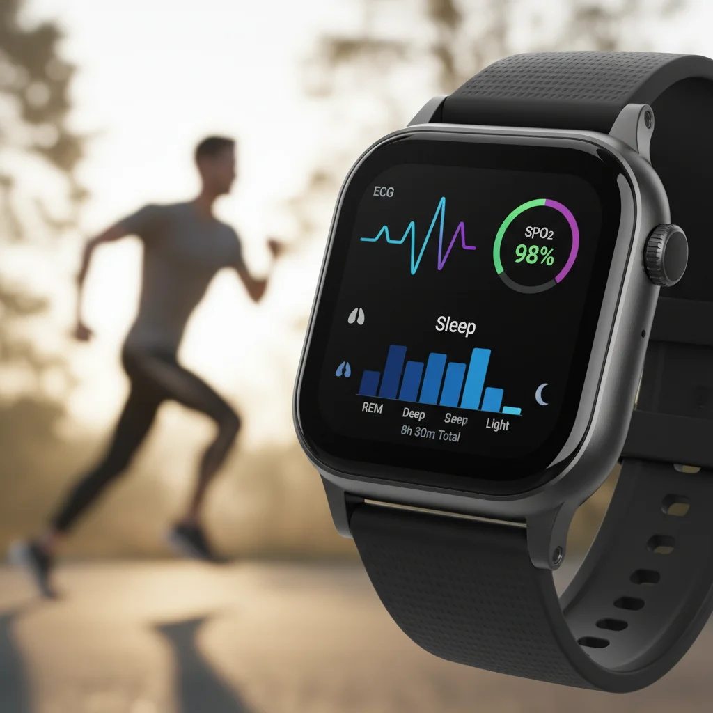 Smartwatch displaying advanced health metrics during exercise