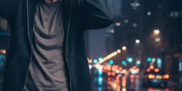 Distressed person realizing their smartphone is missing from their pocket in a city environment.