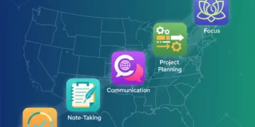 Top 5 productivity apps for Q2 2026 for US users, digital representation of app icons and efficiency.