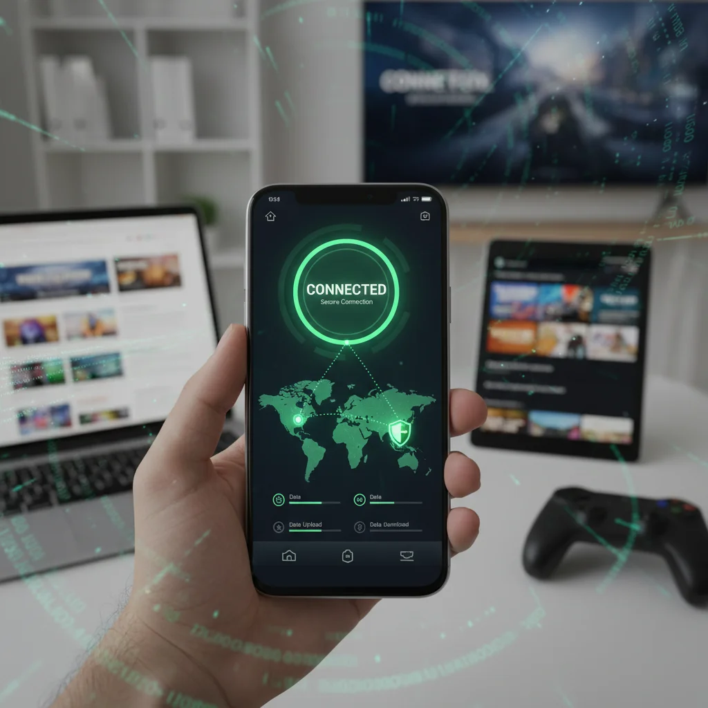 Smartphone displaying a connected VPN application interface