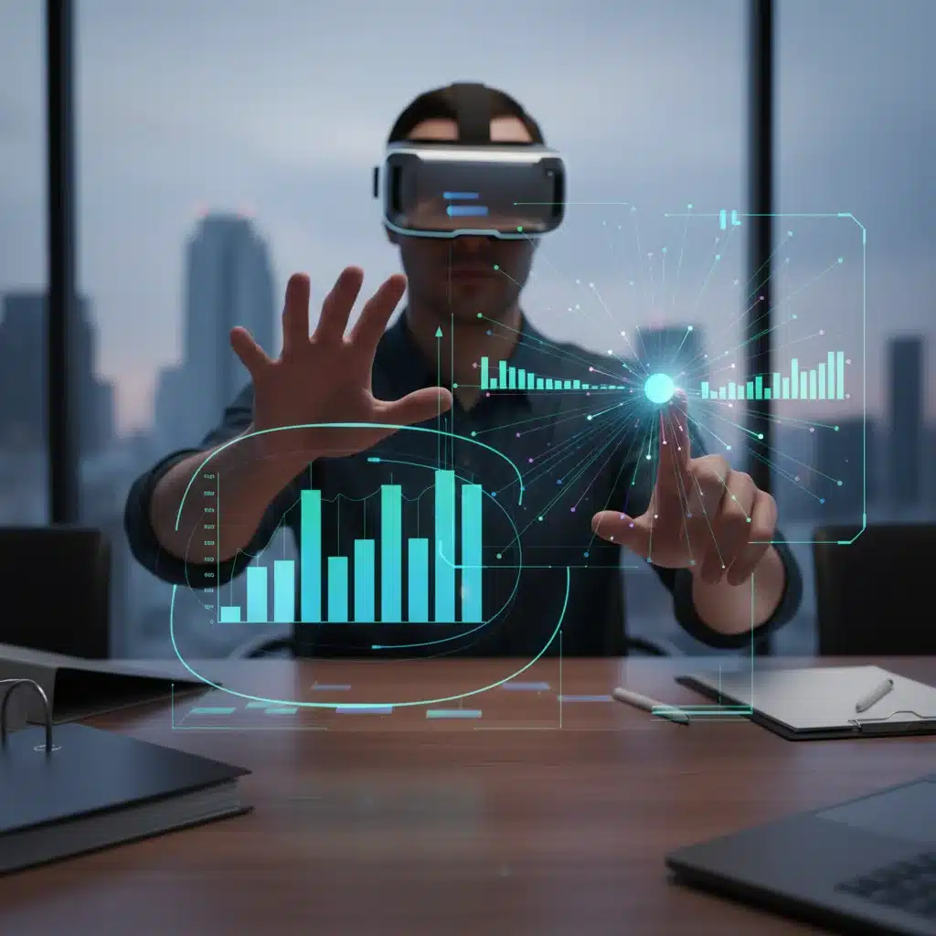 User interacting with augmented reality data visualization for immersive analysis