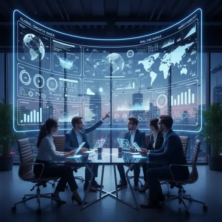 Futuristic dashboard showcasing advanced data visualization for business insights