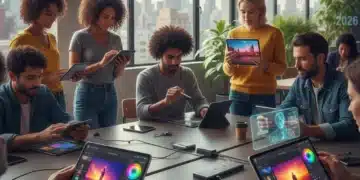 Photographers editing photos on mobile devices with professional apps