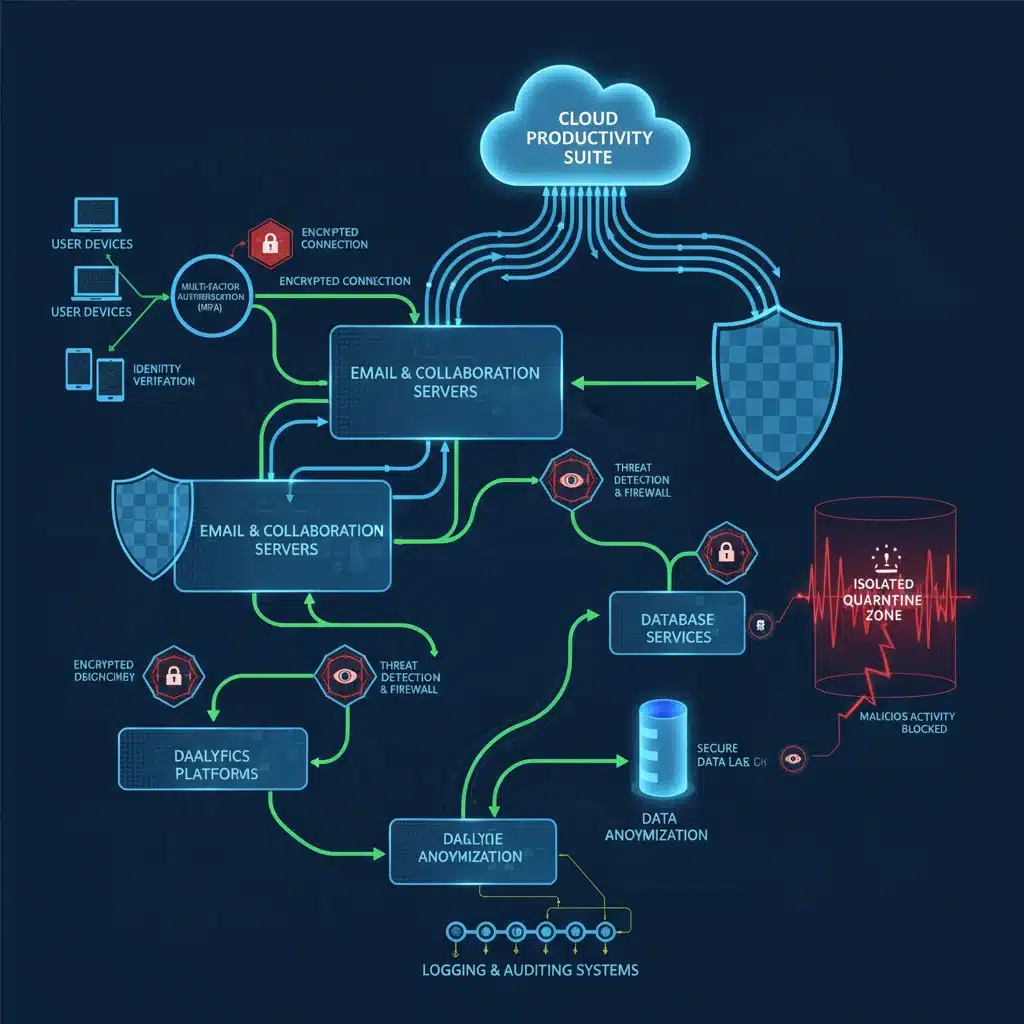 Secure data flow and checkpoints in cloud productivity tools