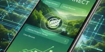 Green mobile app interface symbolizing sustainable technology and digital footprint reduction.