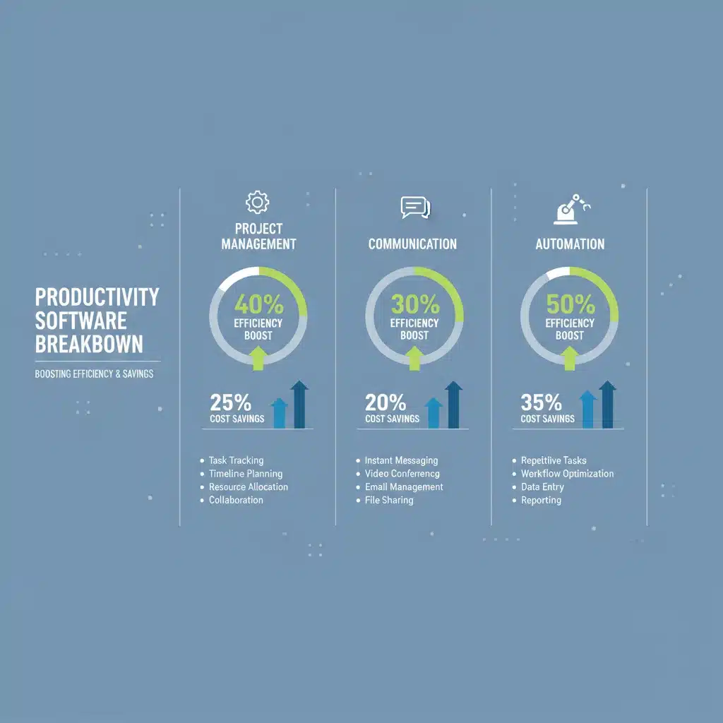 Infographic detailing benefits and types of productivity software