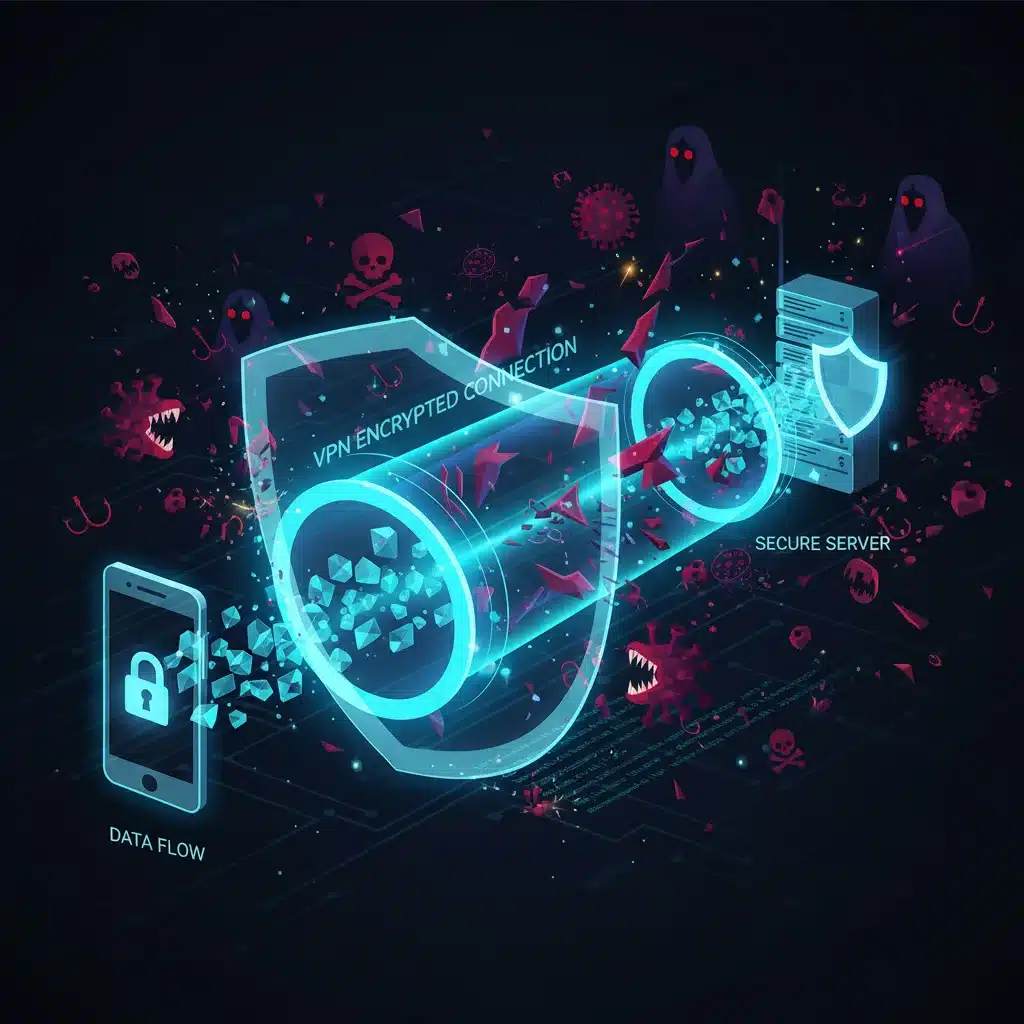 VPN encryption protecting data on public Wi-Fi