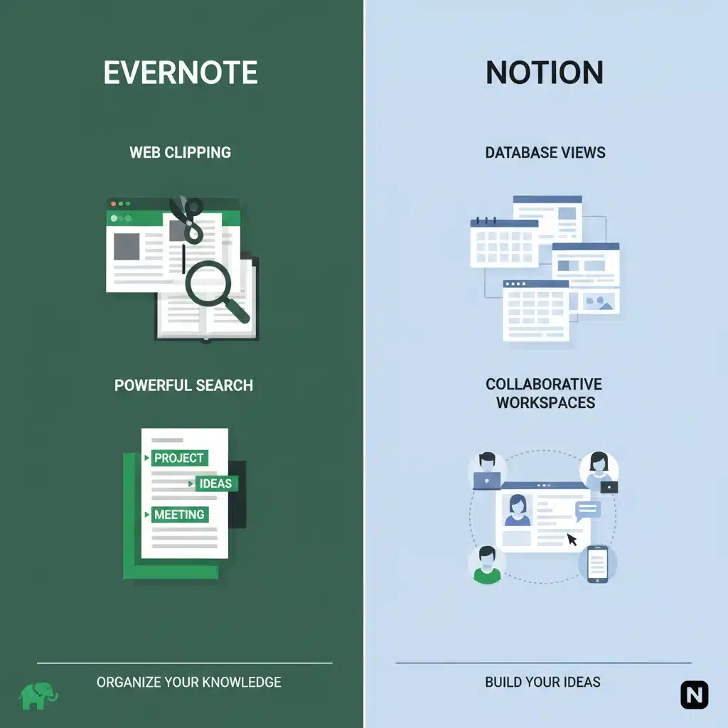 Comparison of Evernote and Notion features for note organization
