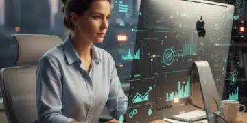 Focused worker utilizing digital tools to enhance concentration
