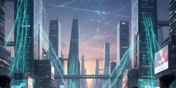 Edge Computing 2026: US Implementations & Mobile App Advantages Futuristic cityscape with edge computing data flowing to mobile devices