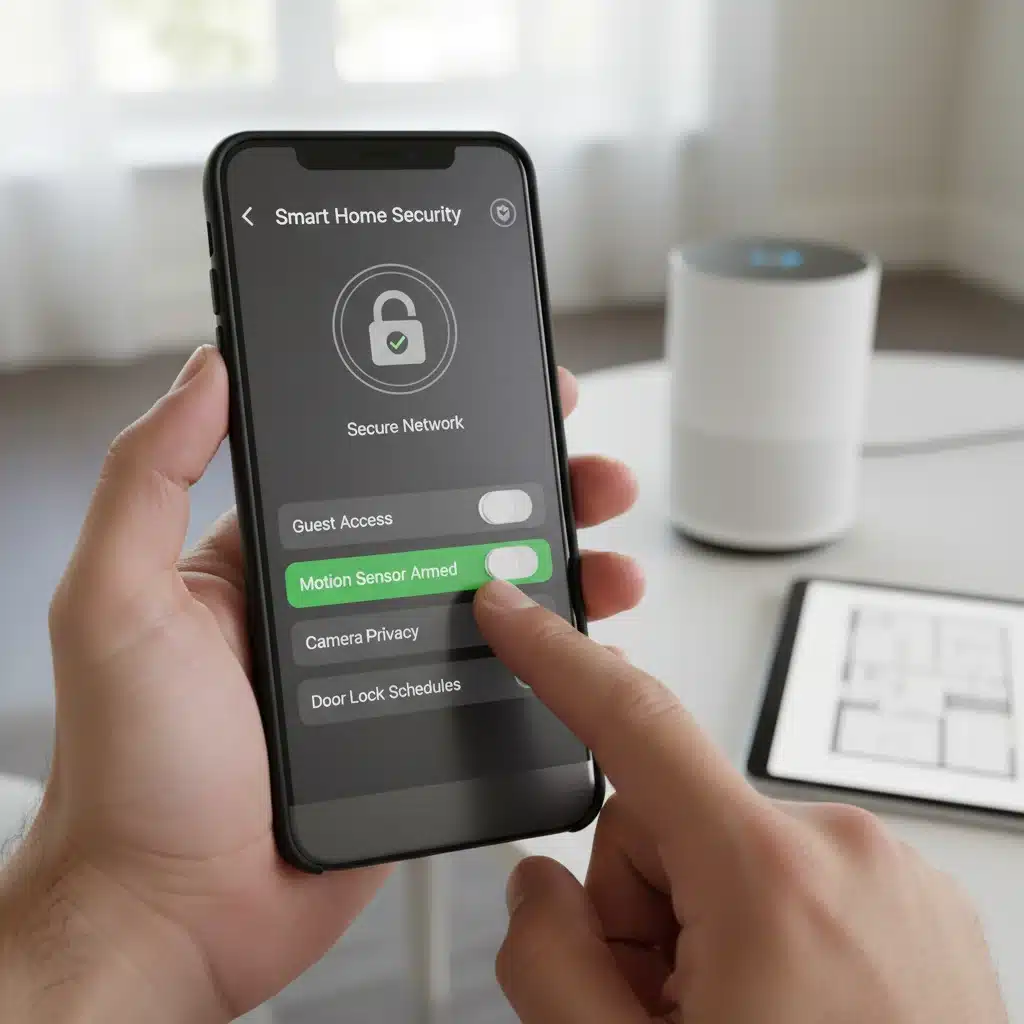 User actively configuring smart home security settings on a mobile app